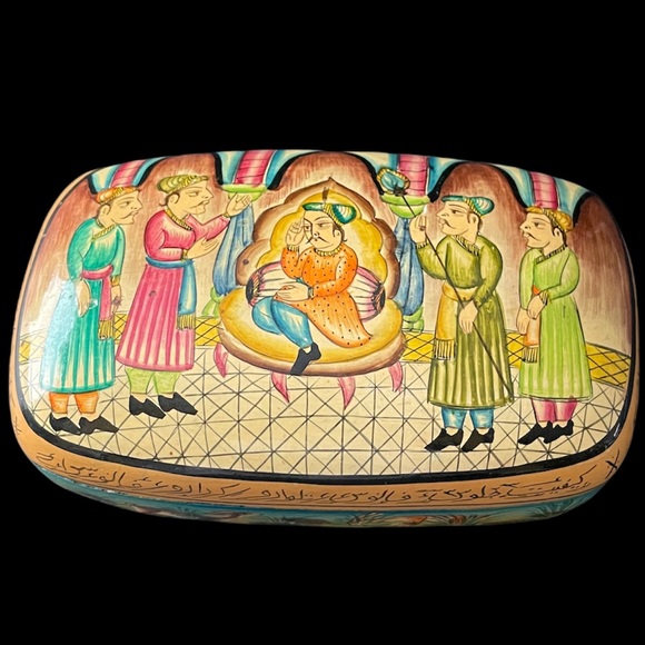 🇮🇳 INDIA VINTAGE HANDMADE HAND PAINTED LACQUERED BOX - Picture 8 of 13